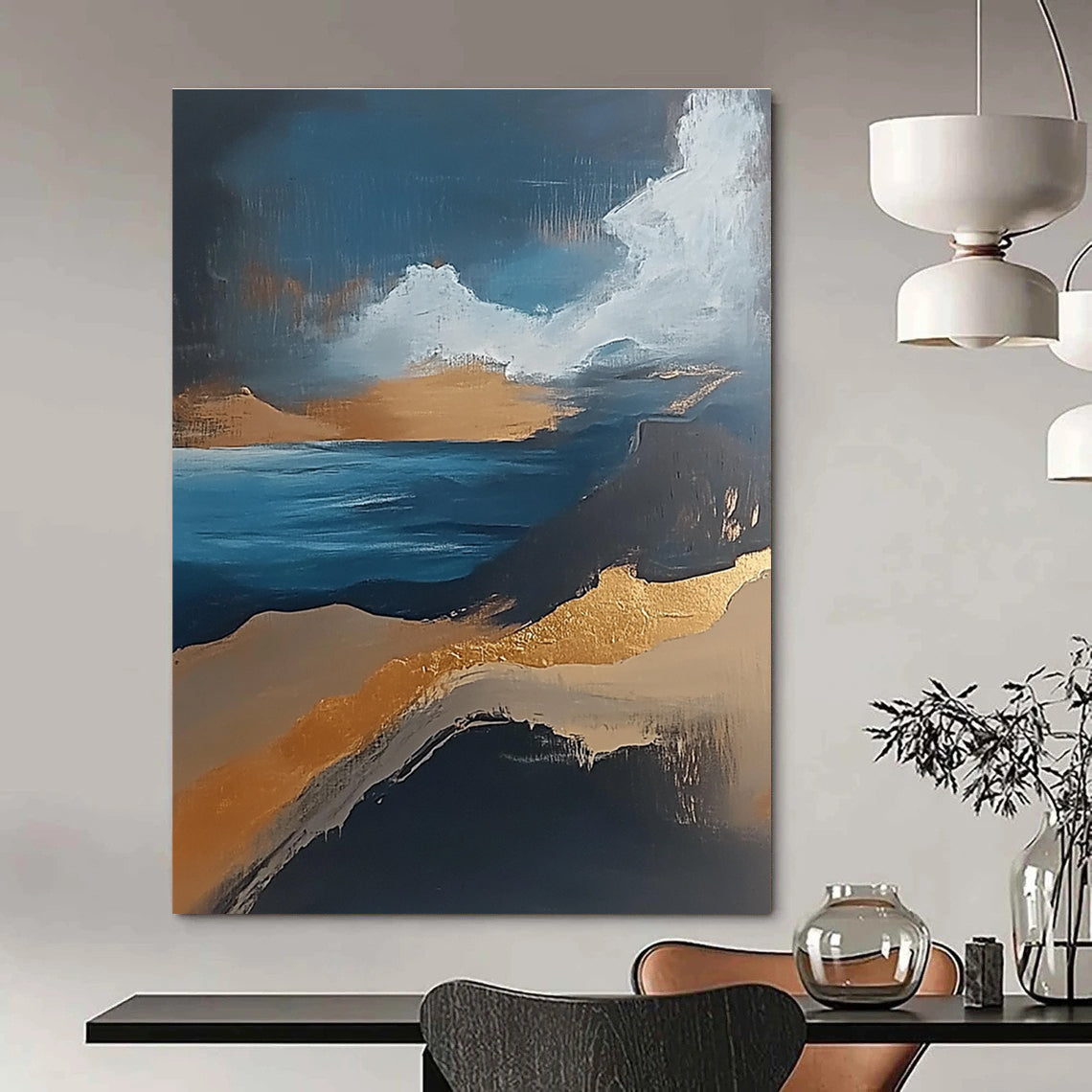 Abstract Seaside with Gold Accents Painting for Luxury Beachfront Residences GAB1123