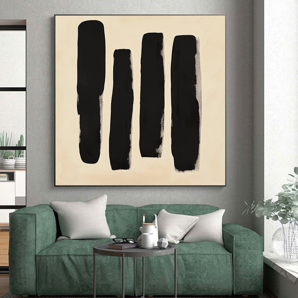 Black Vertical Strokes Abstract Painting with Minimalist Impact WINK240