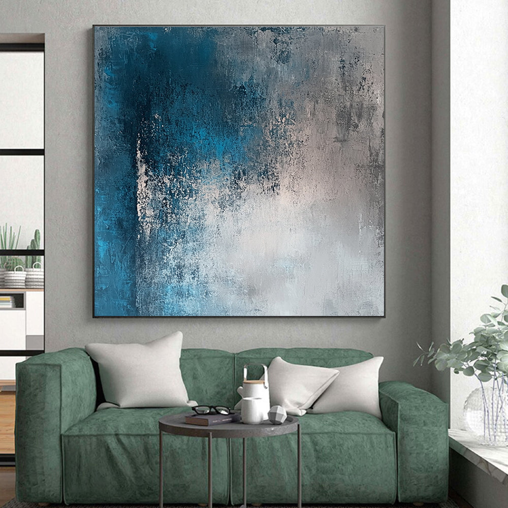 Blue - Gray Textured Abstract Painting with Subtle Depth WINK213