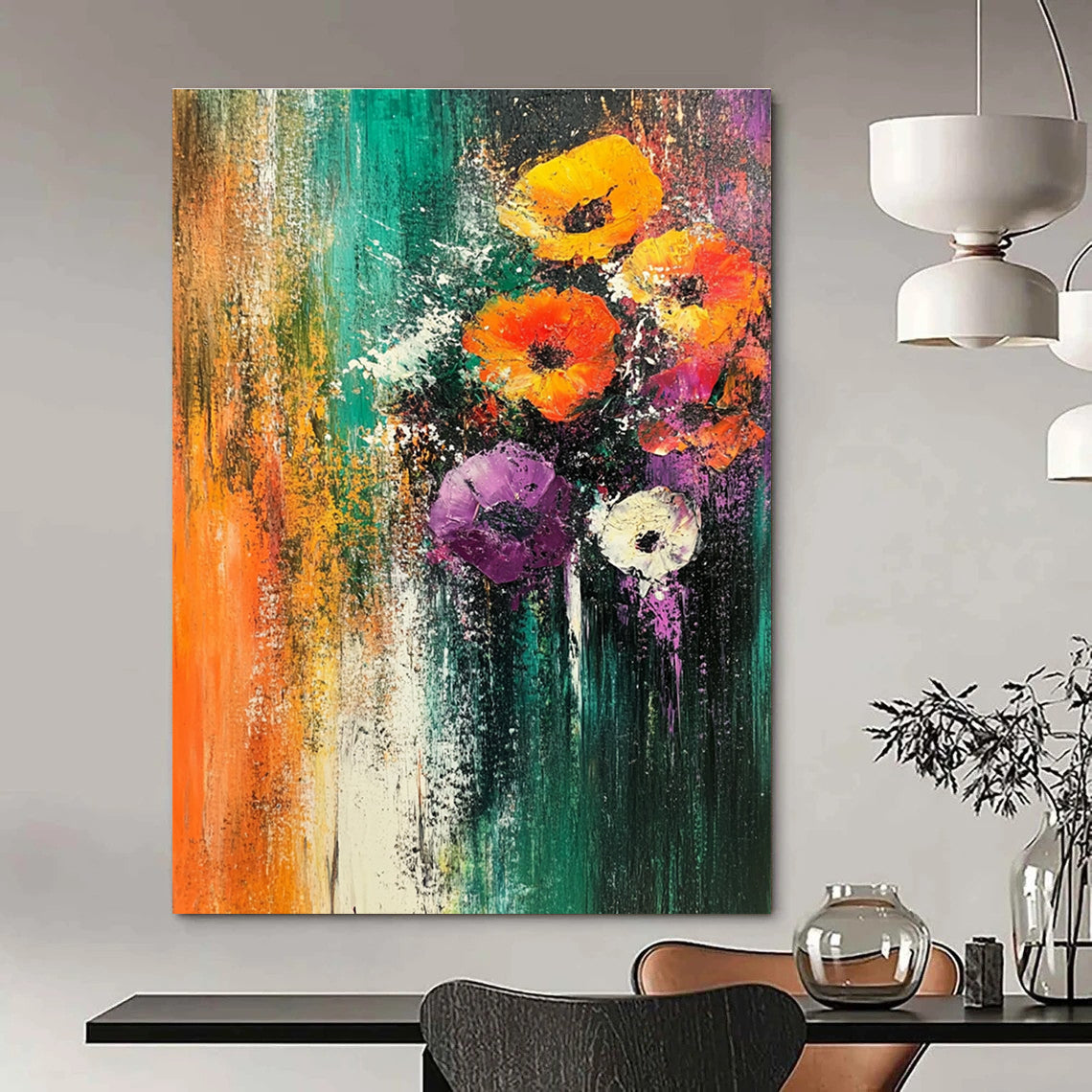 Vivid Floral Burst Abstract Painting for Lively Cafes GAB0762