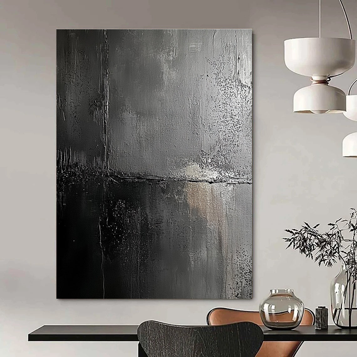 Black and Gray Abstract Painting for Modern - Minimalist Lofts GAB0899