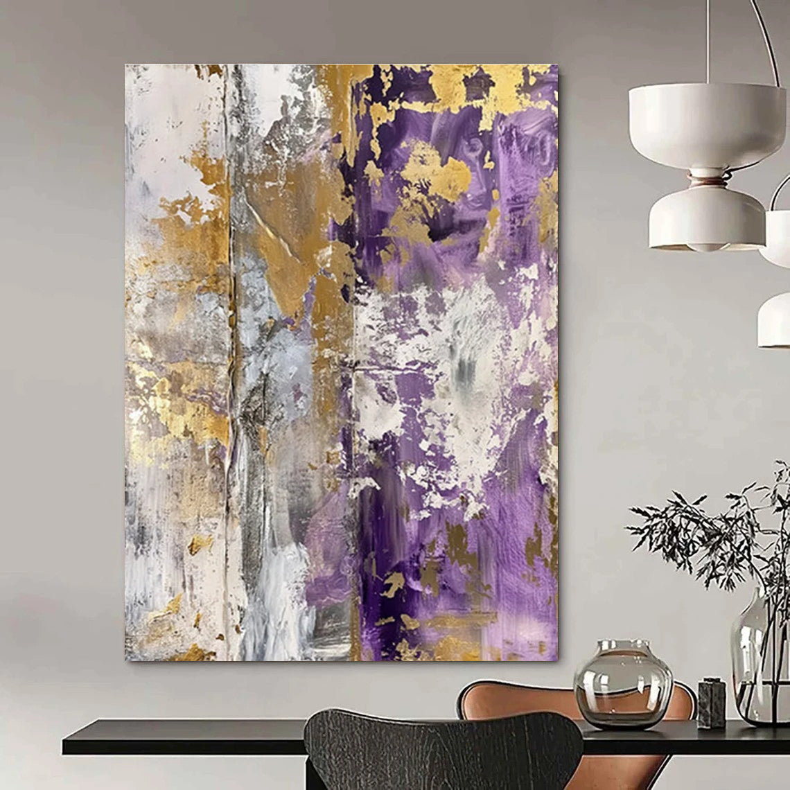 Purple - Gold - Gray Abstract Painting for Upscale Event Venues HENG134
