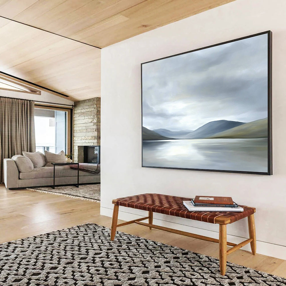 Gray Mountain Lake Abstract Painting with Muted Tones ABS290