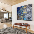 Blue and Yellow Abstract City Painting for Urban Loft Apartments YHT379