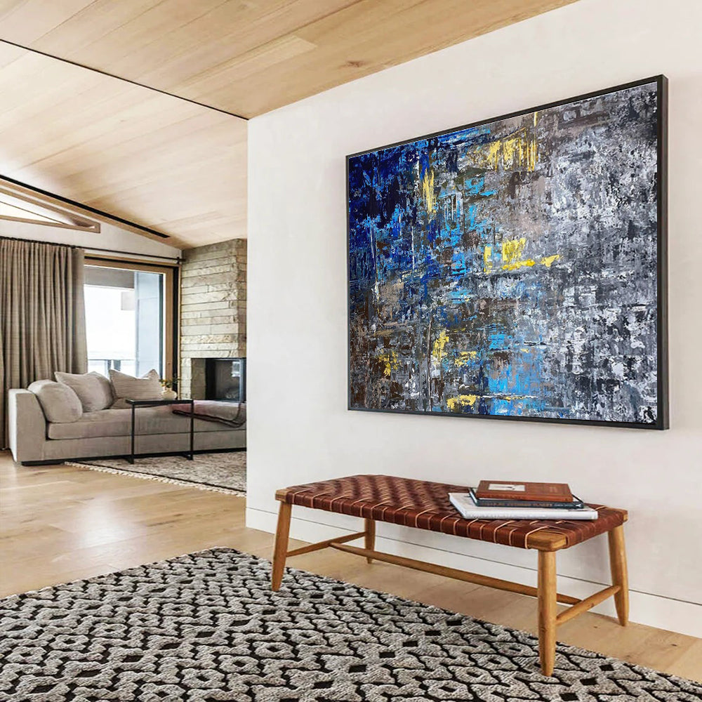 Blue and Yellow Abstract City Painting for Urban Loft Apartments YHT379