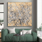 Splattered Ink on Beige Abstract Painting with Dynamic Energy WINK002