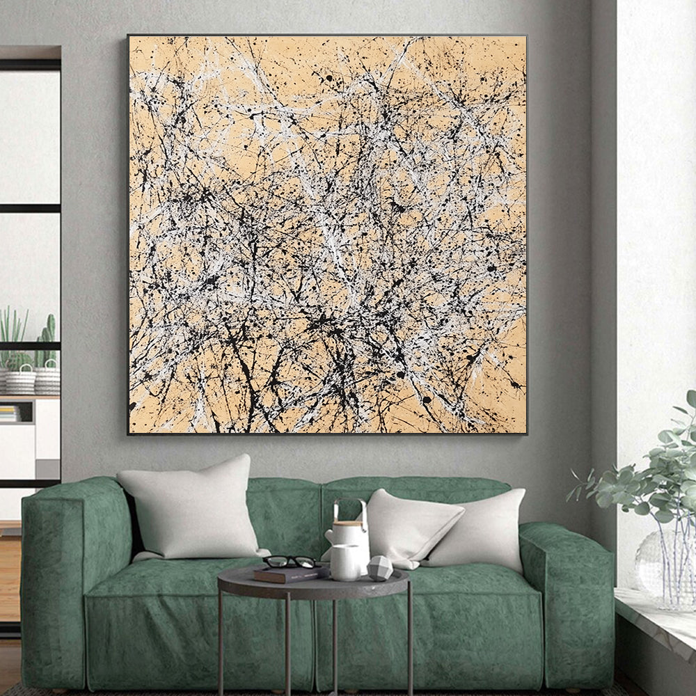 Splattered Ink on Beige Abstract Painting with Dynamic Energy WINK002