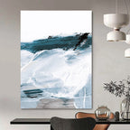 Blue - White Abstract Waves Painting for Coastal - Inspired Home Offices HENG219