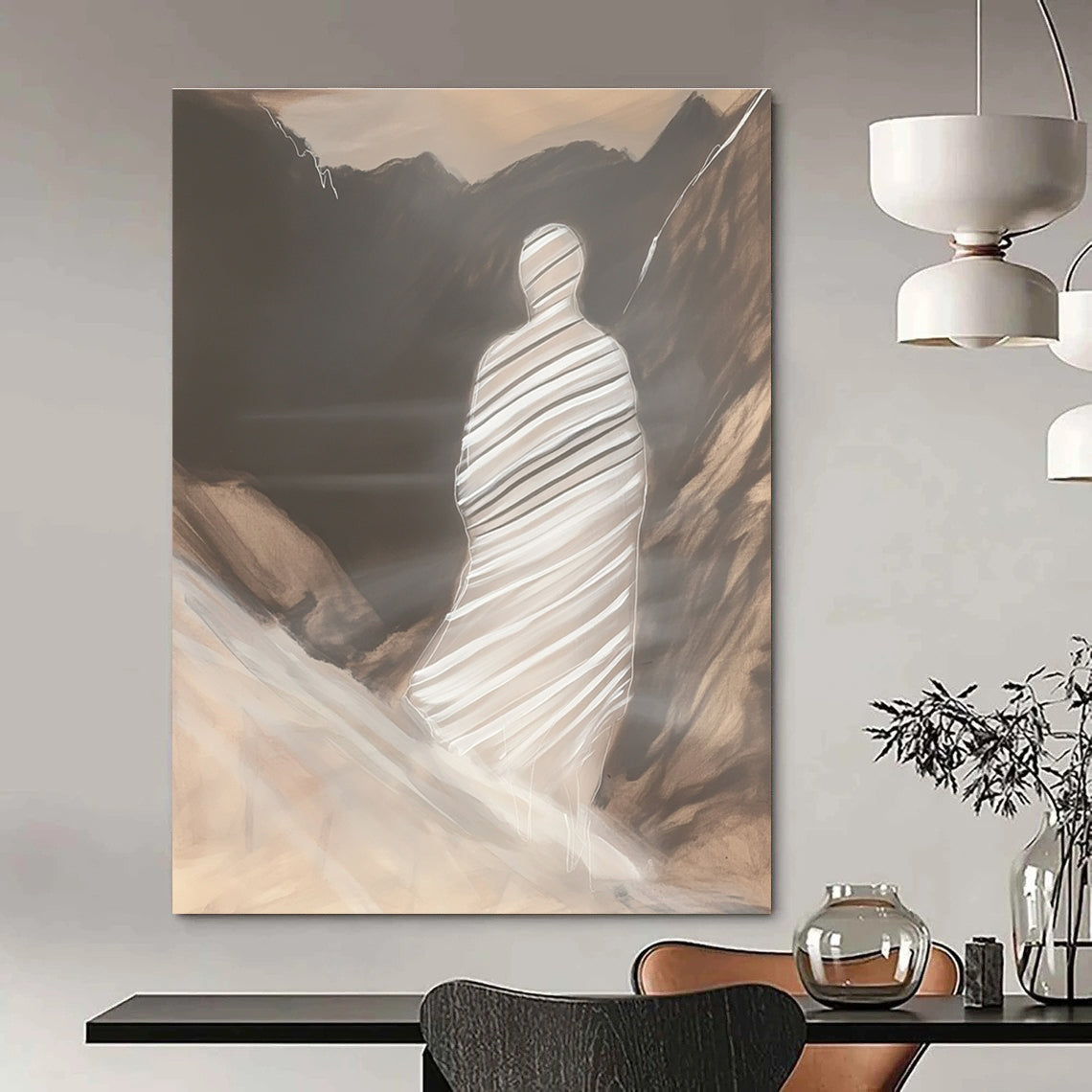 Figure in Mountainous Landscape - Mysterious Figurative Abstract Art GAB0427
