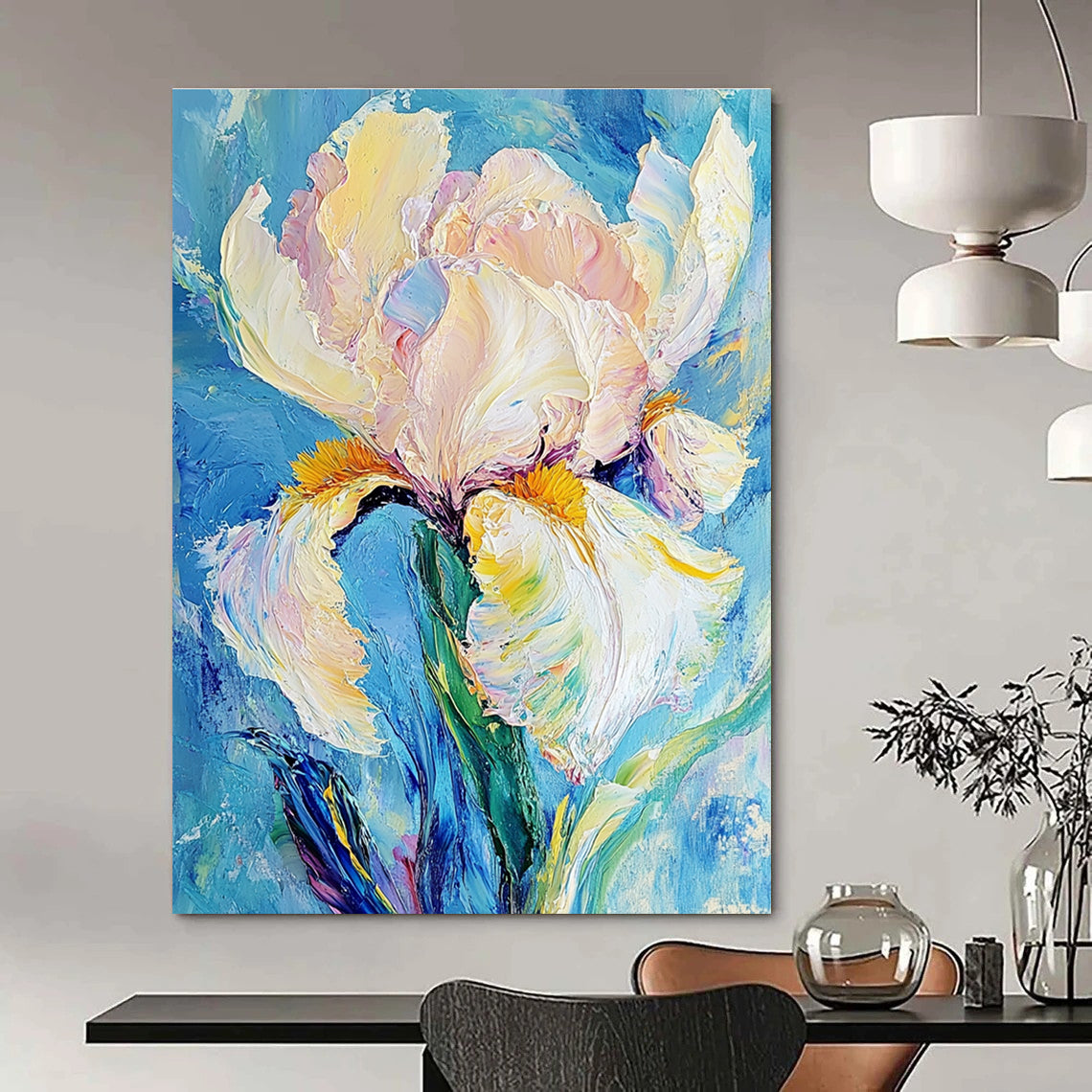 Pastel Iris Flower Textured Abstract Painting for Romantic Spaces GAB1425