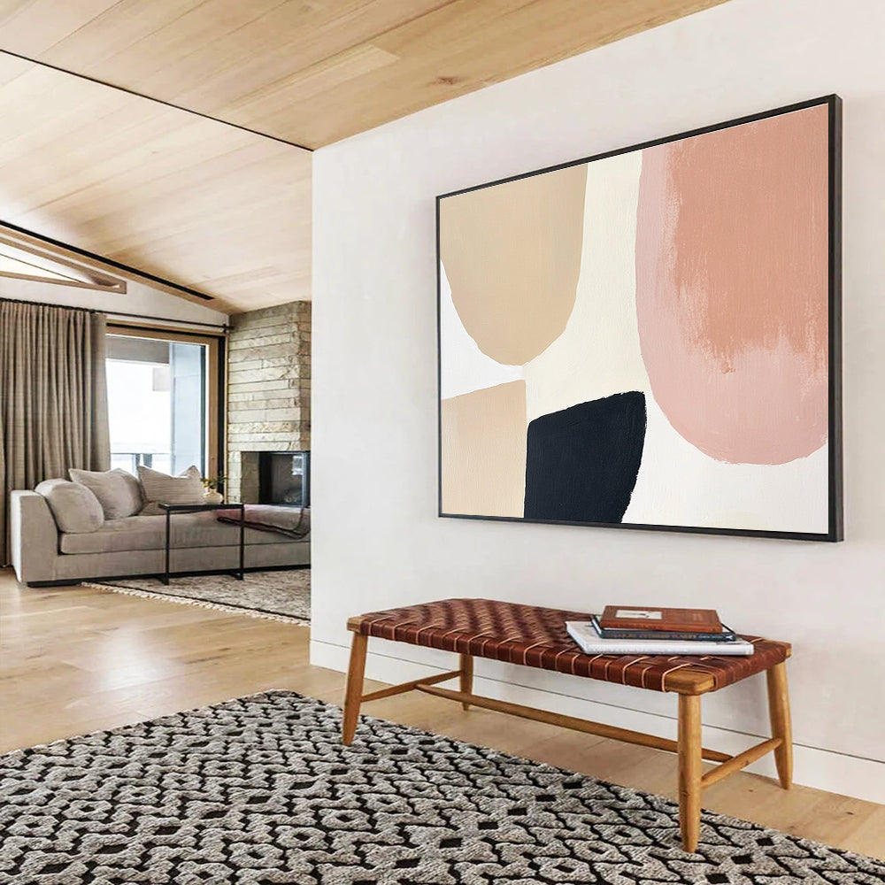 Beige, Pink, and Black Abstract Painting with Modern Simplicity ABS438