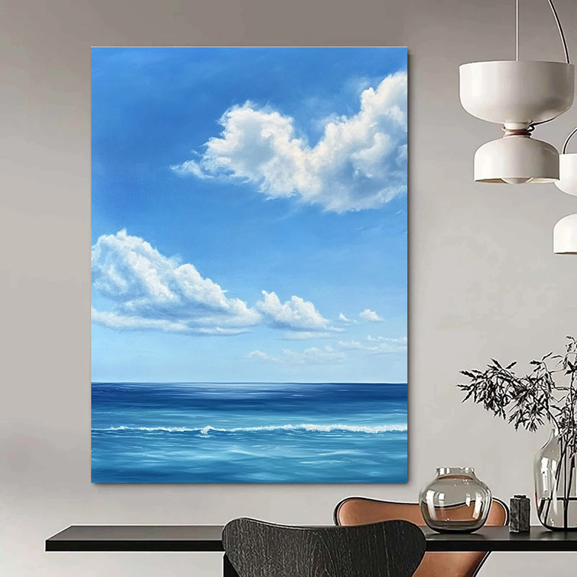 Blue Sky and Ocean Realistic Seascape Painting GAB0376