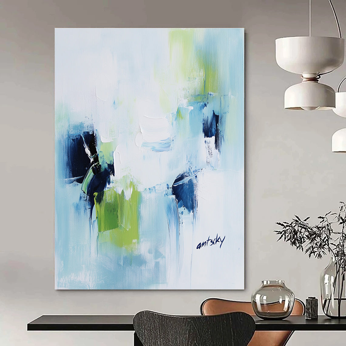 Cool Tones Abstract Painting for Minimalist Spa Retreats GAB1244