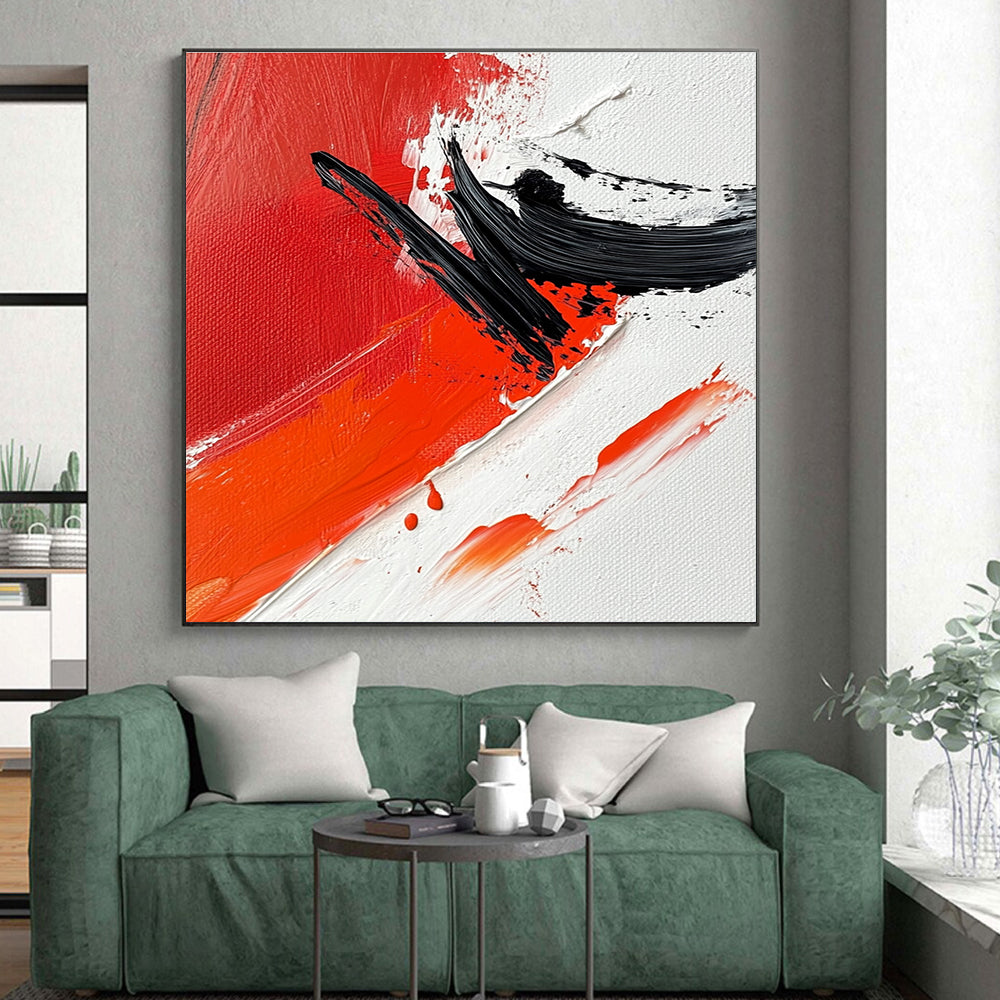 Red Black Dynamic Abstract Painting with Energetic Strokes WINK652