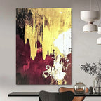 Gold Drip on Maroon Abstract Painting for Opulent Lounges GAB0764