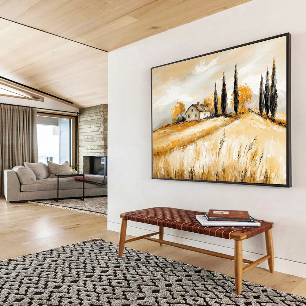 Warm - Toned Tuscan Countryside Abstract Painting ABS134