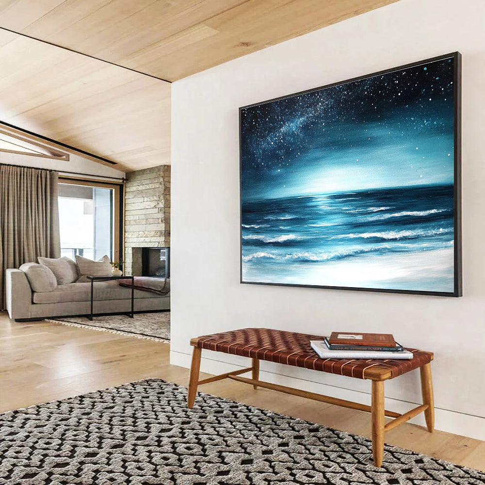 Starry Night Ocean View Painting with Serene Dreamy Ambiance ABS554