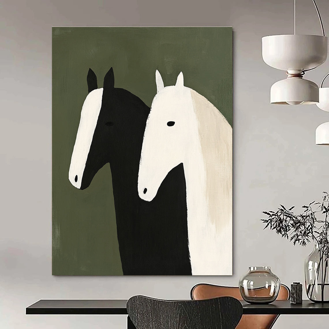 Two Stylized Horses Abstract Painting of Whimsical Charm GAB0214