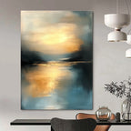 Golden Sunset Lake Abstract - Serene Landscape Abstract Art GAB0514