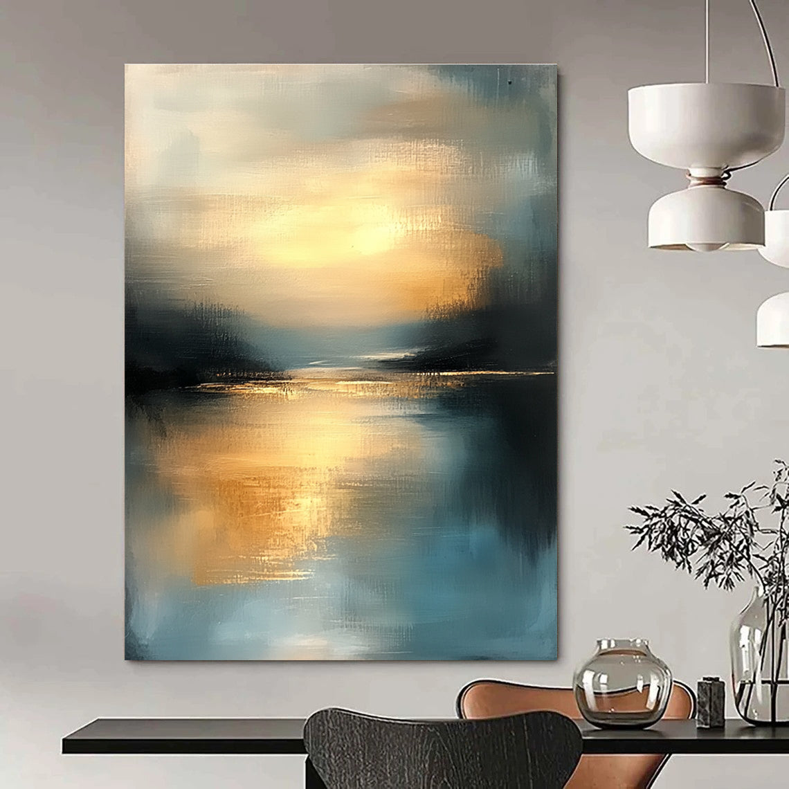 Golden Sunset Lake Abstract - Serene Landscape Abstract Art GAB0514