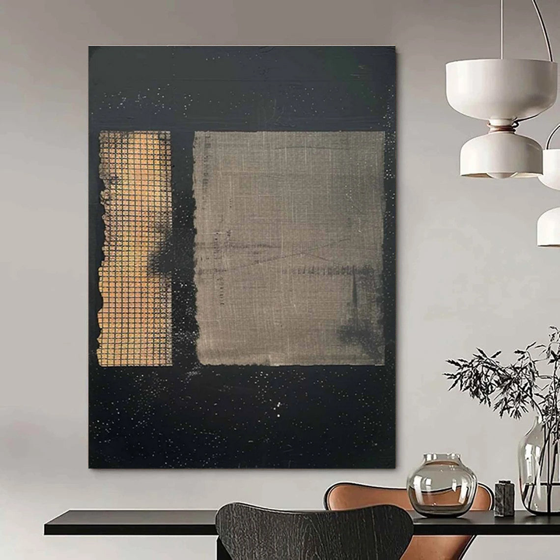 Dual - Tone Grid Abstract Painting for Industrial - Chic Spaces HENG307