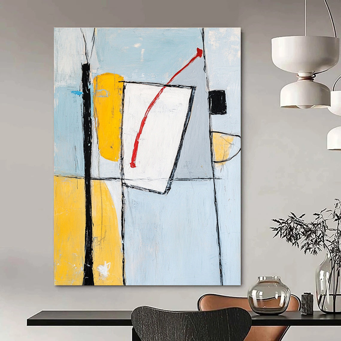 Geometric Contrast Abstract Painting for Creative Workspaces GAB1088