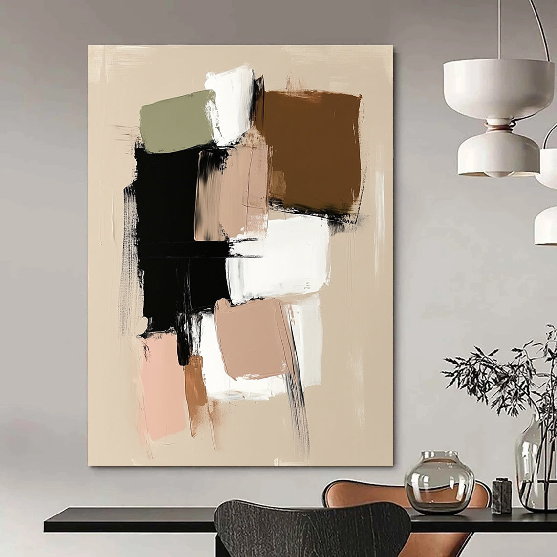 Neutral Color Block Abstract Painting for Scandinavian - Inspired Bedrooms GAB1216