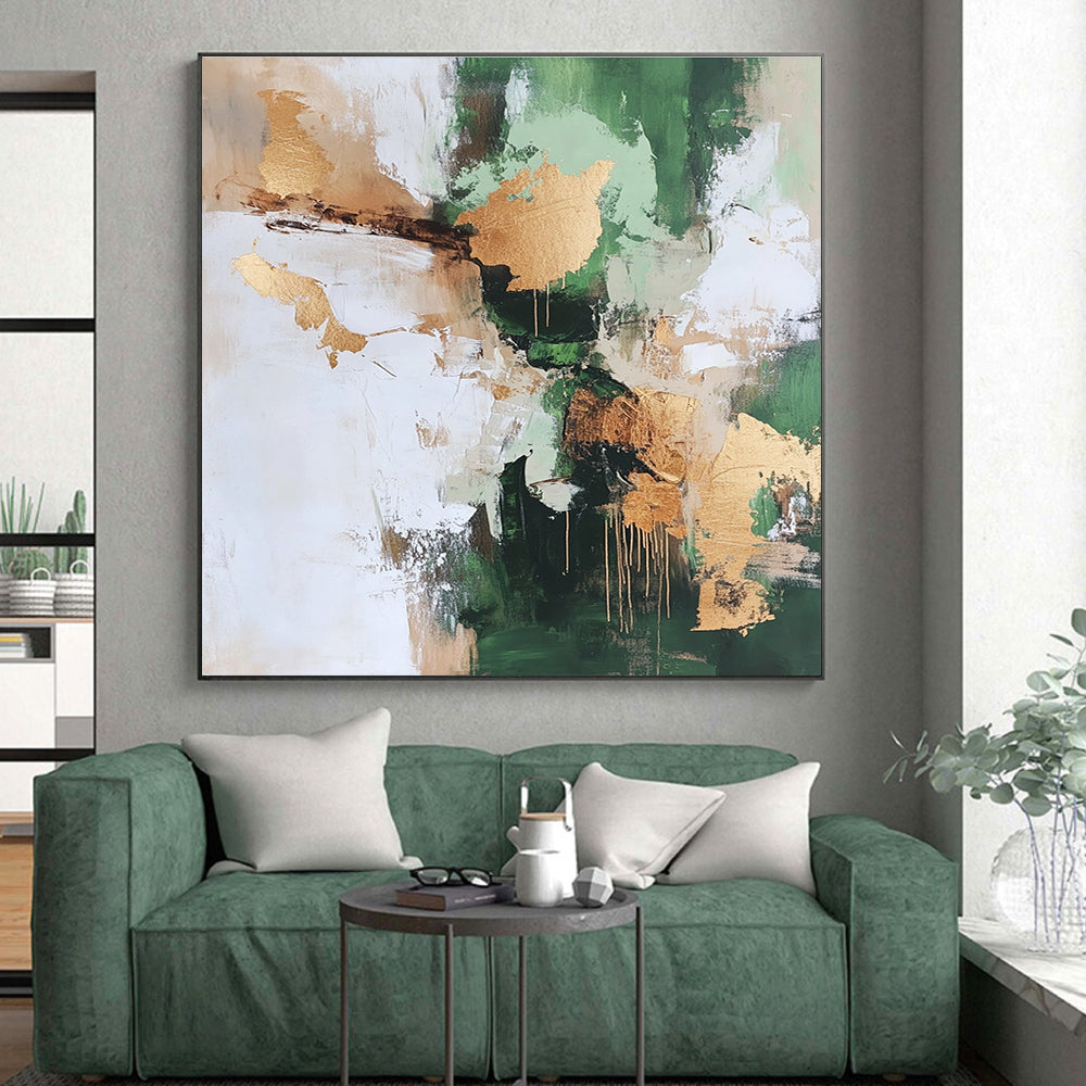 Green Gold White Abstract Painting with Natural Luxury WINK528