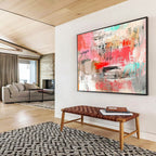 Pink and Gray Abstract Painting with Playful Text and Strokes ABS434
