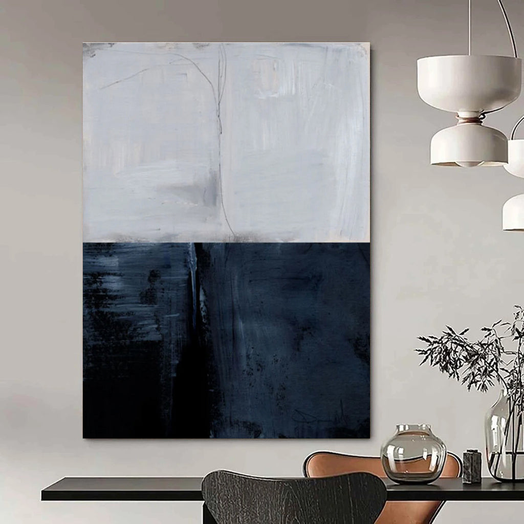 Two - Tone Gray Abstract Painting for Sophisticated Home Libraries HENG206