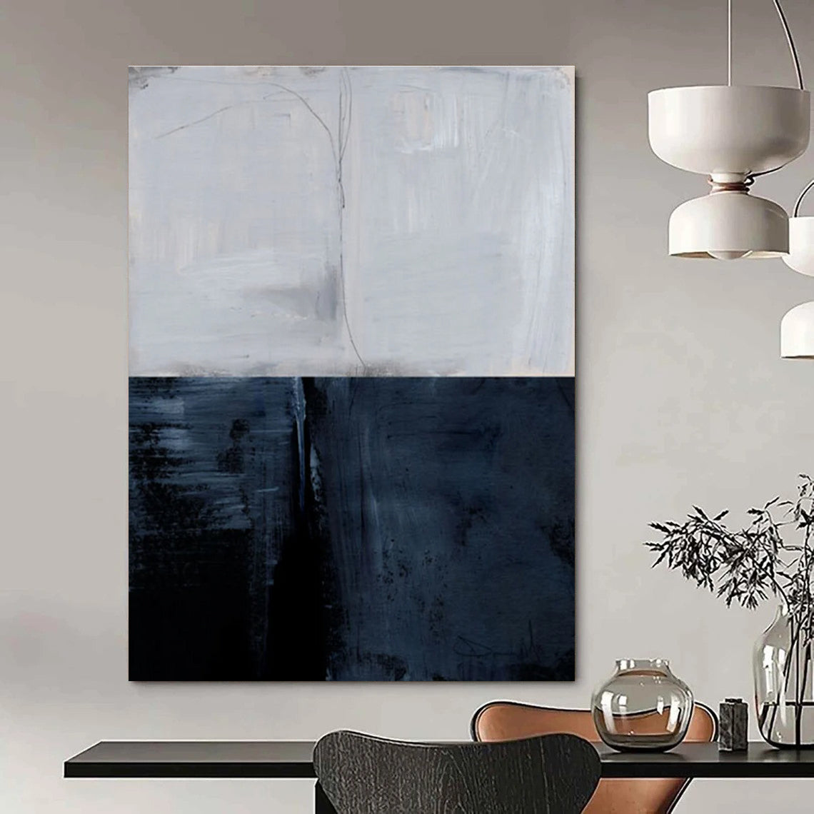 Two - Tone Gray Abstract Painting for Sophisticated Home Libraries HENG206