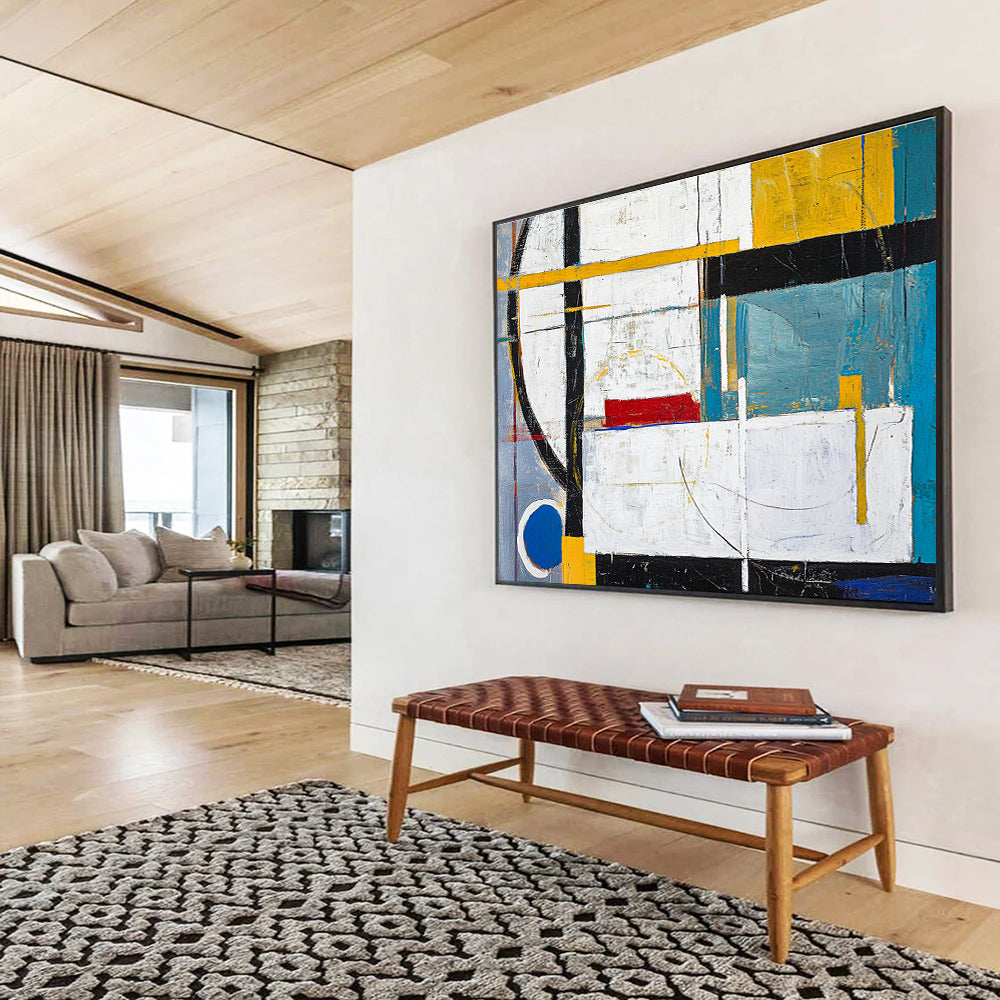 Geometric Color Block Abstract Painting with Structured Vibrant Shapes ABS549