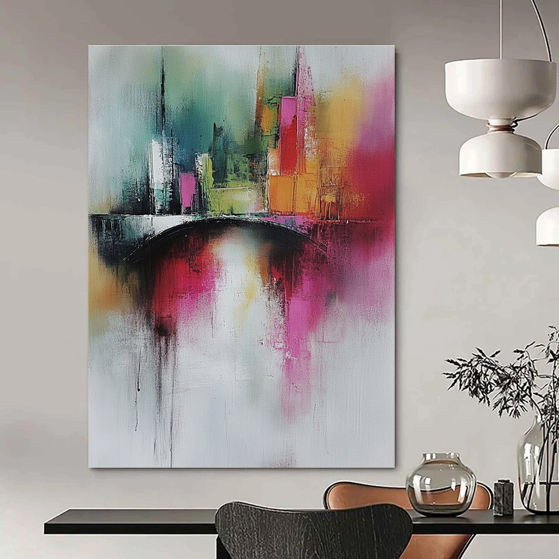 Colorful Cityscape Abstract Painting for Urban - Themed Cafes GAB0905