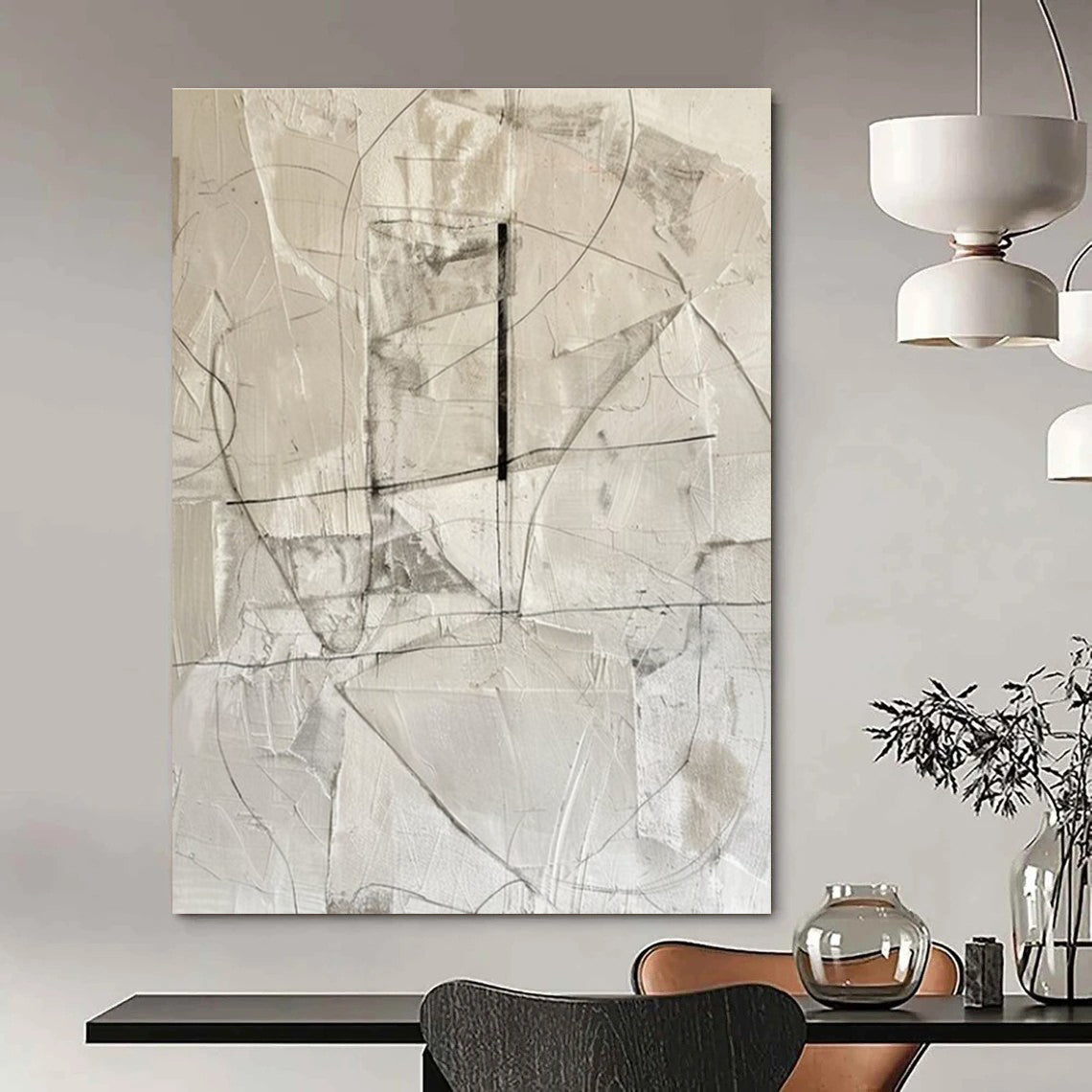 Minimalist Line Abstract Painting for Modern Office Lobbies HENG001