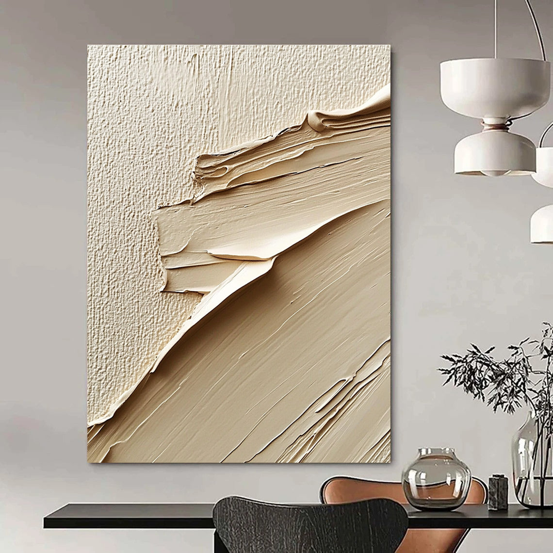 Textured Beige Layers Abstract Painting of Subtle Sophistication GAB0091
