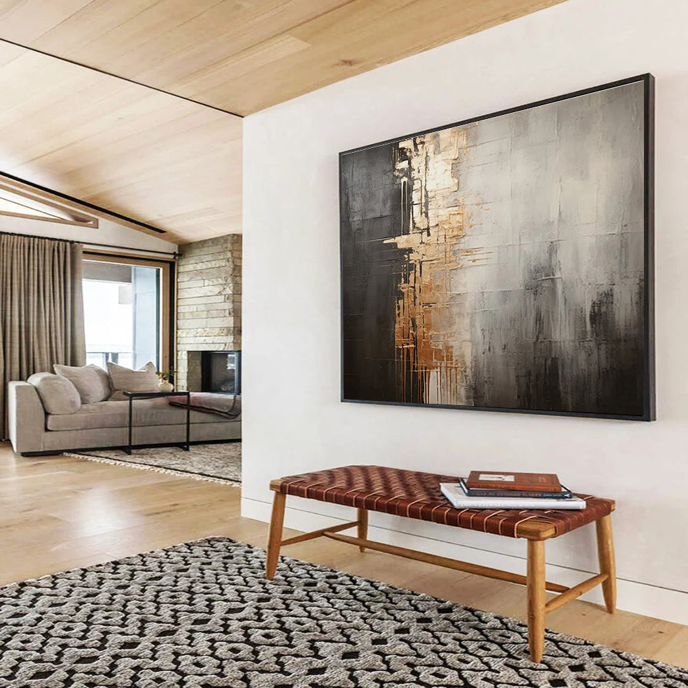 Gray and Gold Abstract Fusion Painting for Sophisticated Office Boardrooms YHT319