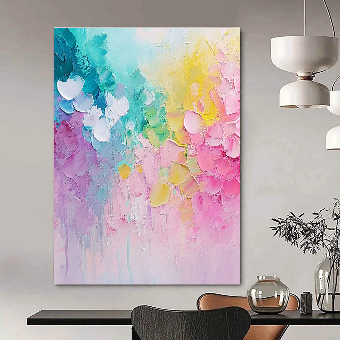 Rainbow Floral Abstract Painting for Cheerful Children’s Playrooms GAB0916