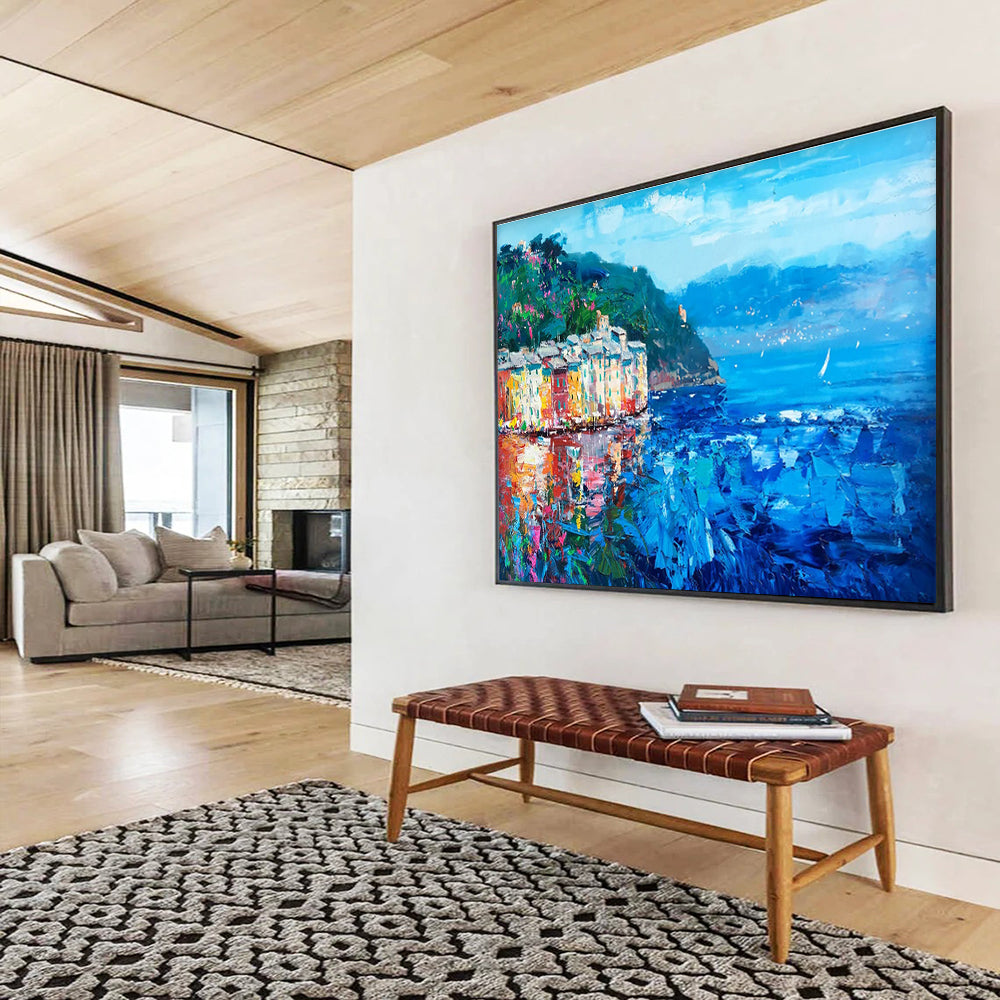 Coastal Village Abstract Painting for Mediterranean - Style Restaurants YHT442