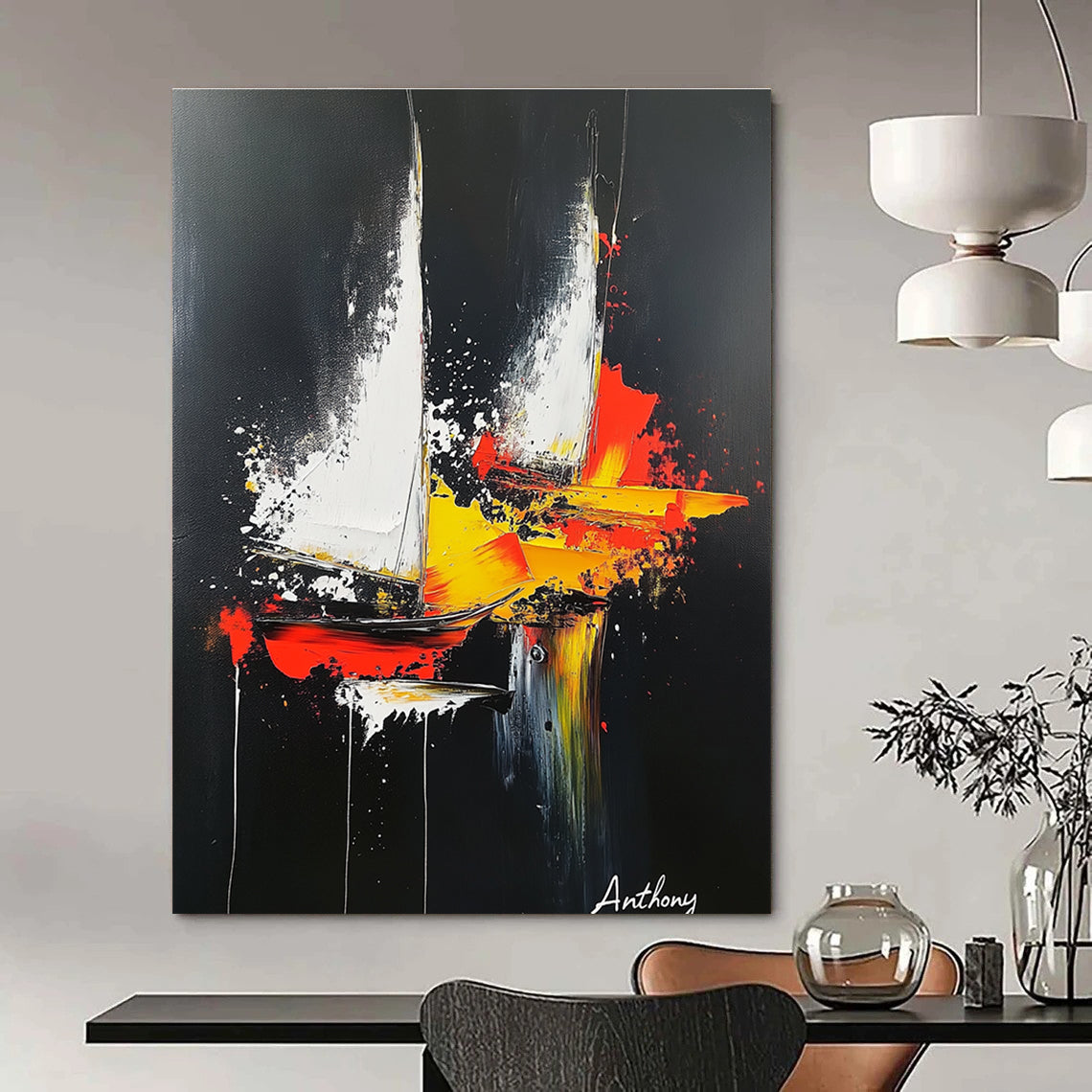 Abstract Sailboats Painting for Nautical - Themed Home Offices GAB1234