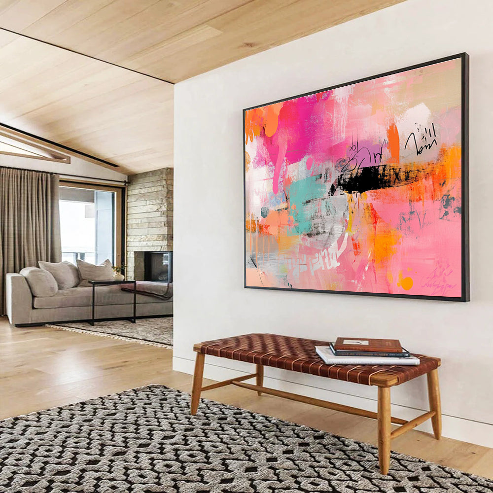 Pink and Orange Abstract Expression Painting with Bold, Spontaneous Marks ABS467