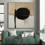 Black Circle and Lines Abstract Painting with Minimalist Drama WINK010