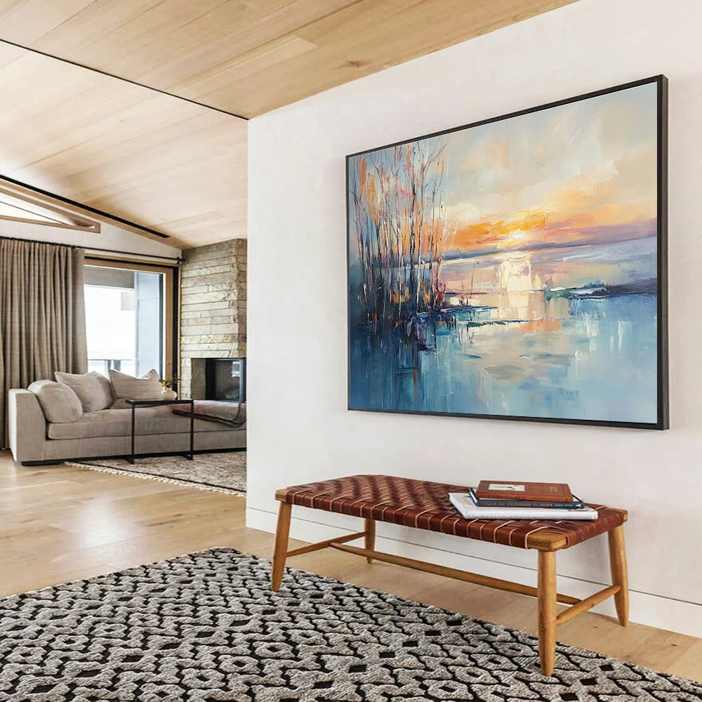 Lake Sunset with Trees Abstract Painting ABS292