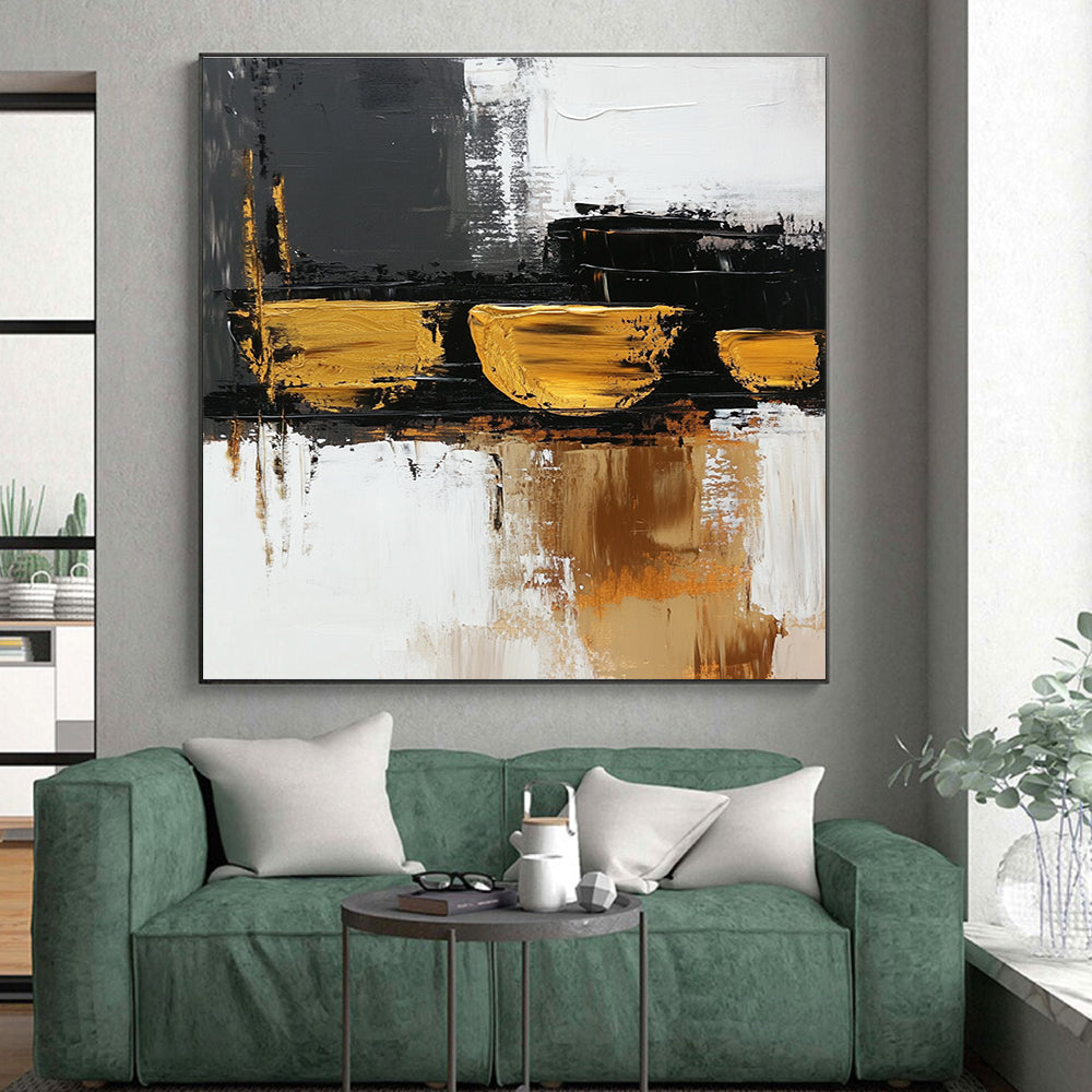Gold - Black Abstract Shapes Painting with Bold Simplicity WINK368
