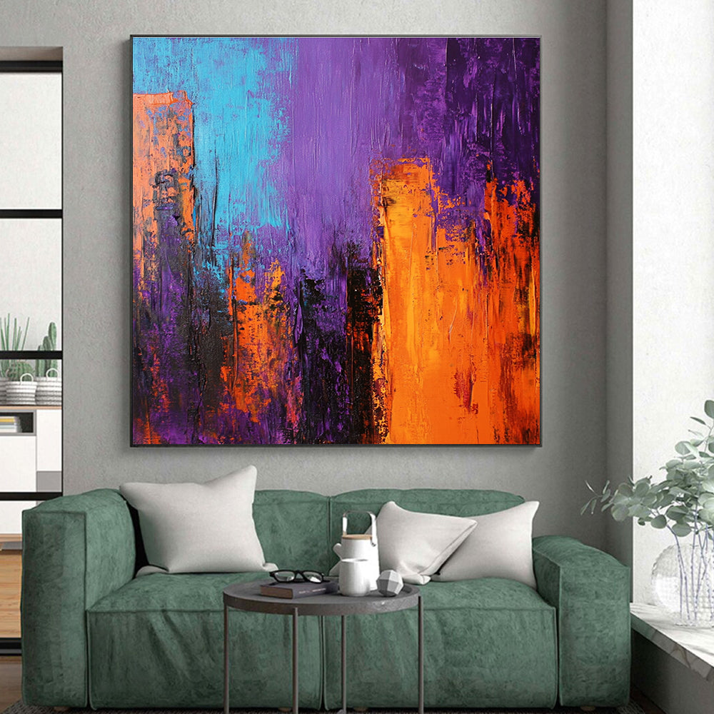 Purple Orange City Abstract Painting with Urban Energy WINK571