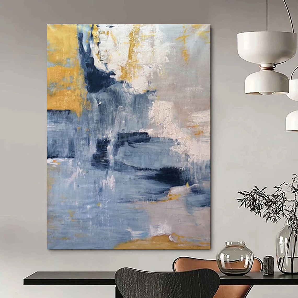 Dynamic Blue - Gold Abstract Flow Painting for Luxe Spaces HENG253