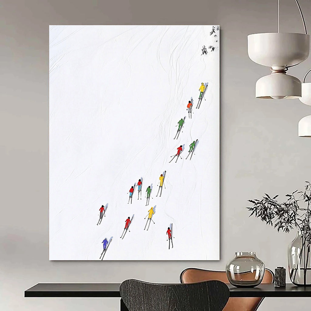 Skiers on Snow Abstract Painting of Winter Sports GAB0120