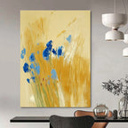 Blue Flowers in Golden Grass Abstract Painting for Country - Style Patios GAB0797