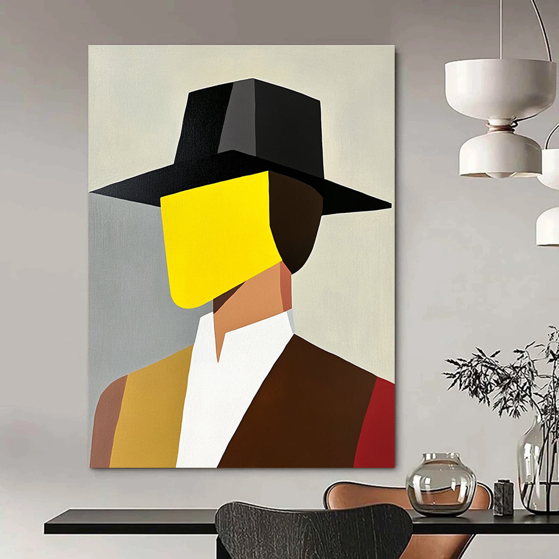 Geometric Hat Portrait Abstract Painting of Colorful Modernity GAB0219