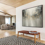 Gray and Gold Dripping Trees Abstract Painting for Elegant Living Rooms YHT320