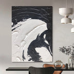 Black - White Swirl Textured Abstract Painting for Contemporary Living Rooms HENG393